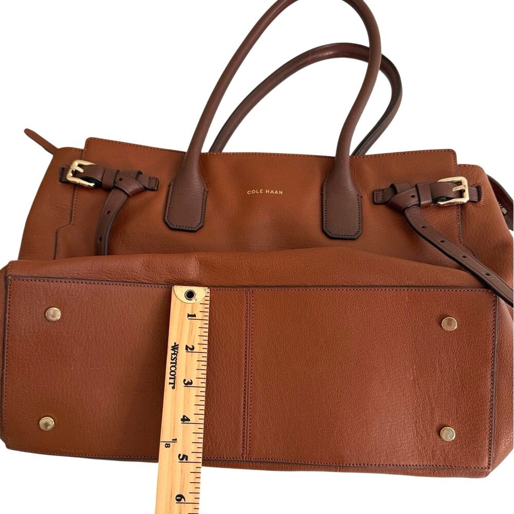 Cole Haan brown pebbled leather satchel tote belted detail - Picture 9 of 16